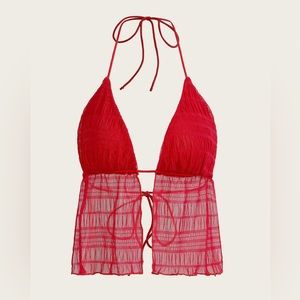 COPY - ICON Tie backless halter mesh top beach rave party red